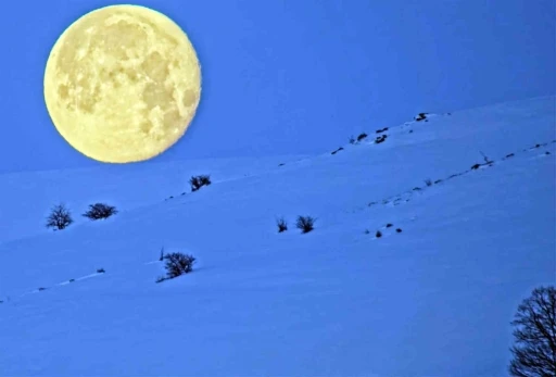Bitlis&rsquo;te karlı dağlarla b&uuml;t&uuml;nleşen ay manzarası mest etti
