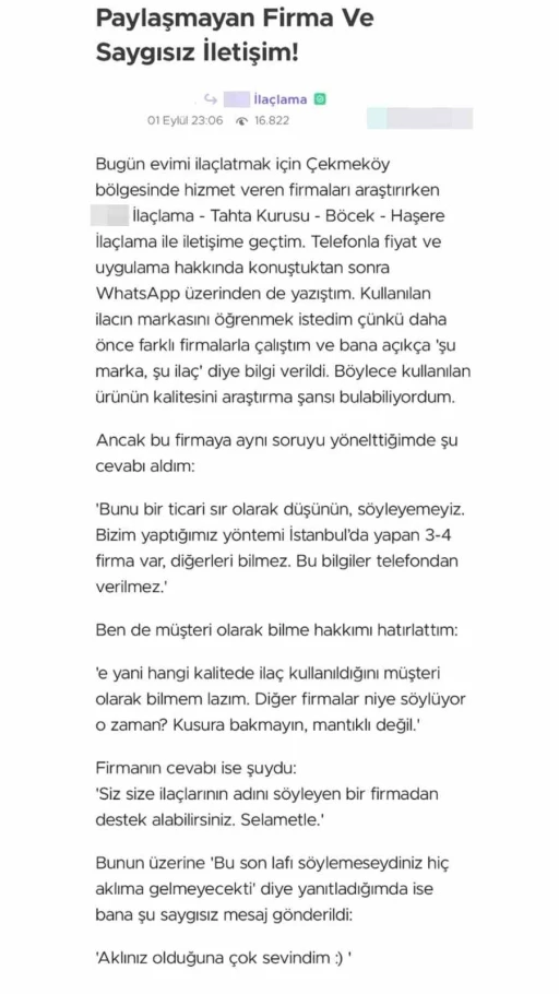 Böcek ailesinin ölümüne ilişkin soruşturma sürüyor: İlaçlama şirketi hakkındaki müşteri yorumu ortaya çıktı
