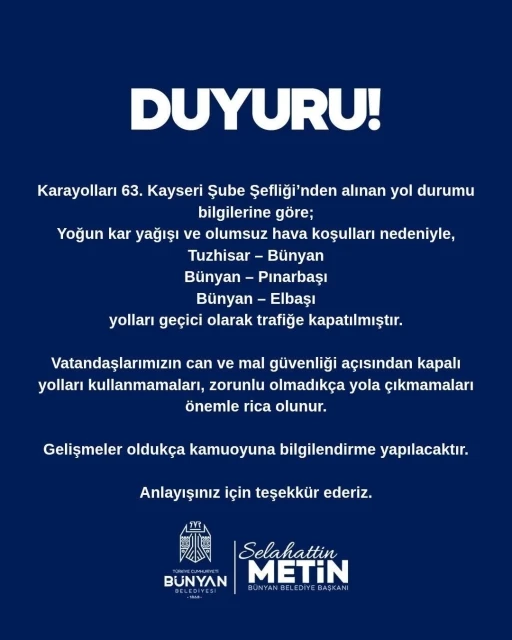 B&uuml;nyan&rsquo;da ulaşıma kar engeli
