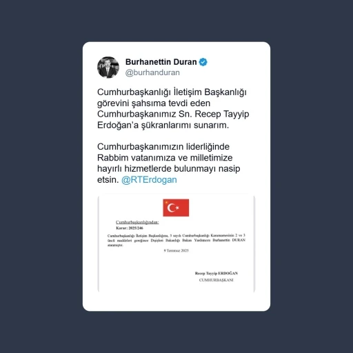 Burhanettin Duran, Cumhurbaşkanlığı İletişim Başkanlığına atandı
