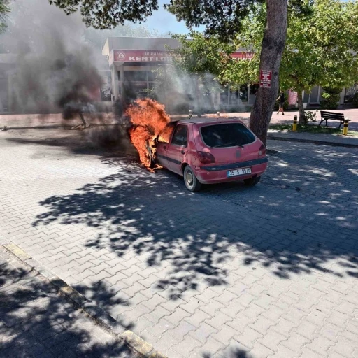 Burhaniye&rsquo;de ara&ccedil; yangınını itfaiye s&ouml;nd&uuml;rd&uuml;
