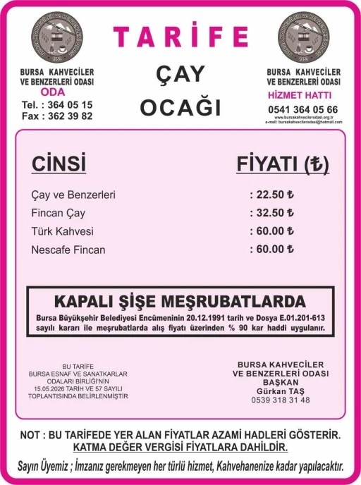 Bursa&rsquo;da &ccedil;ay ve kahve fiyatlarına y&uuml;zde 30 zam
