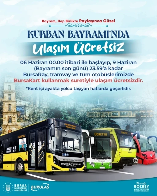 Bursa’da Kurban Bayramı boyunca ulaşım ücretsiz
