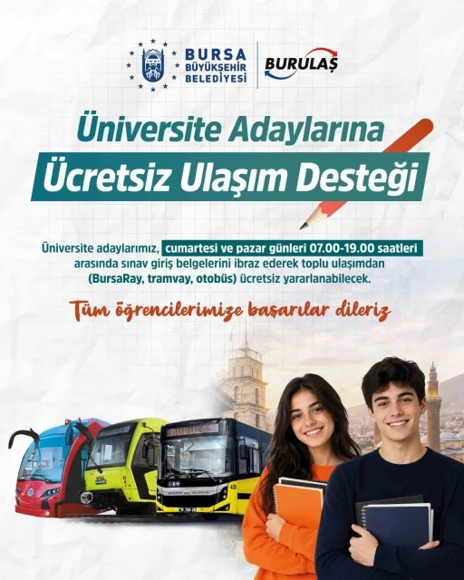 Bursa&rsquo;da &uuml;niversite adaylarına &uuml;cretsiz ulaşım desteği
