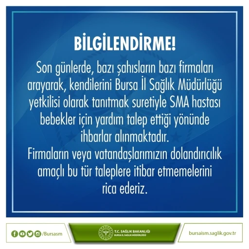 Bursa İl Sağlık Müdürlüğü’nden dolandırıcılık uyarısı
