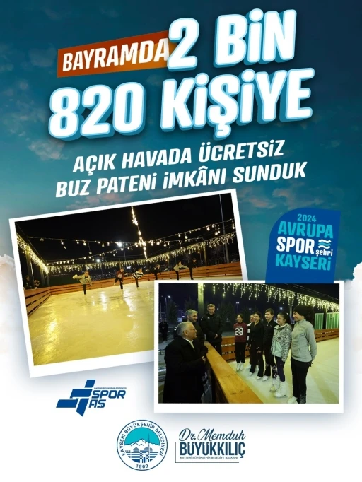 B&uuml;y&uuml;kşehir&rsquo;in a&ccedil;ık hava buz pateni pisti bayramda 2 bin 820 kişiye hizmet verdi
