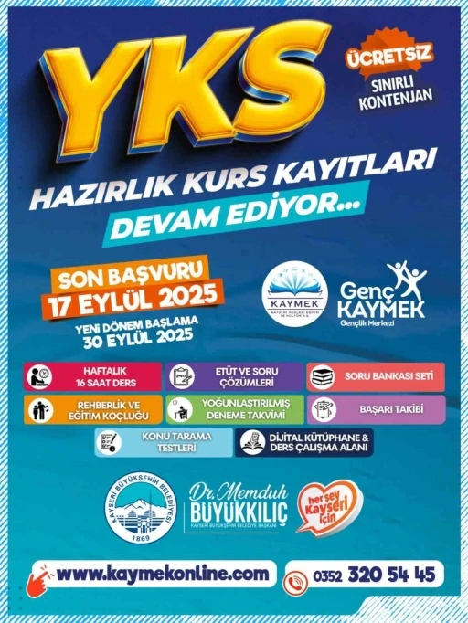 Büyükşehir KAYMEK’in ücretsiz YKS kursuna kayıtlar sürüyor
