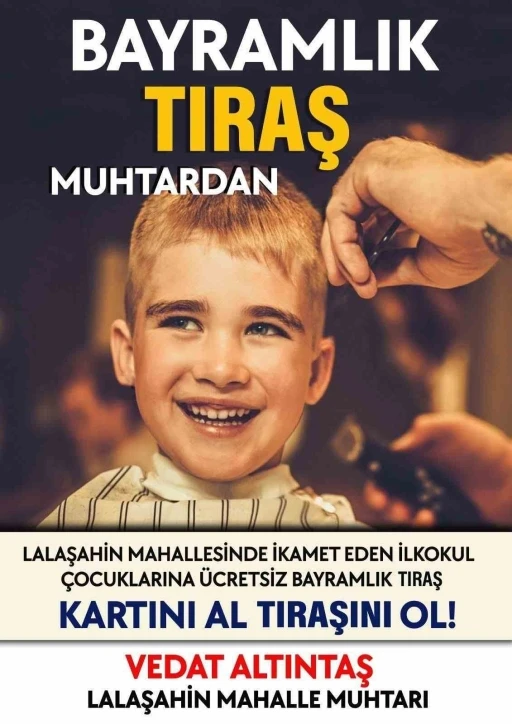&Ccedil;ocukların bayram tıraşı muhtardan..!
