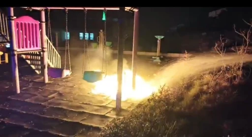 &Ccedil;ocukların yaktığı ateş parkı alev topuna &ccedil;evirdi
