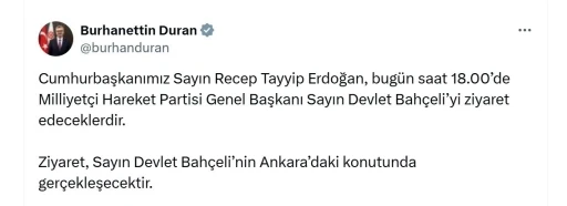 Cumhurbaşkanı Erdoğan, MHP Lideri Bahçeli’yi ziyaret edecek
