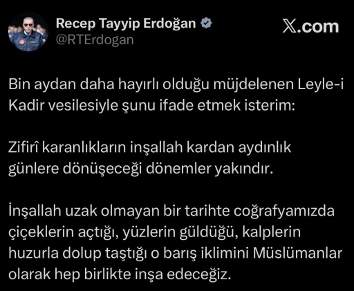Cumhurbaşkanı Erdoğan: "Barış iklimini M&uuml;sl&uuml;manlar olarak hep birlikte inşa edeceğiz"
