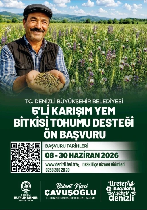 Denizli B&uuml;y&uuml;kşehirin 5&rsquo;li karışım yem bitkisi tohumu desteği başvuruları başladı
