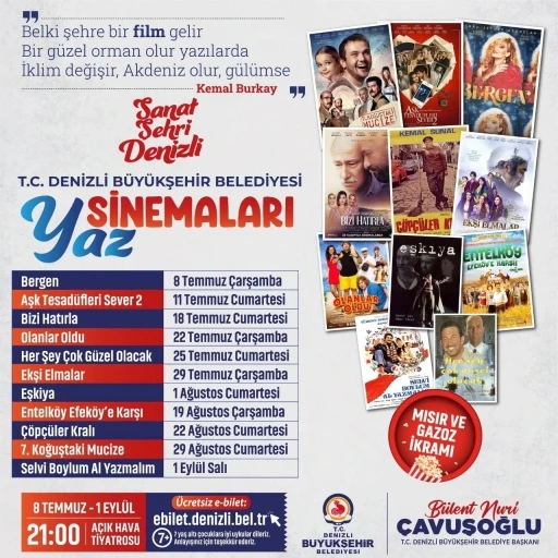 Denizli&rsquo;de A&ccedil;ık Hava Sinema G&uuml;nleri başlıyor
