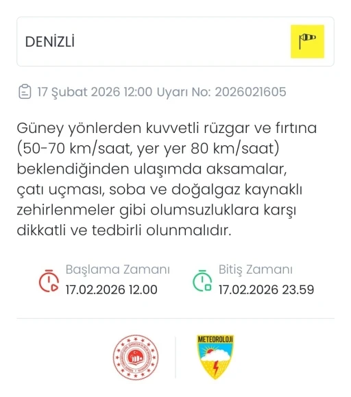 Denizli i&ccedil;in fırtına uyarısı
