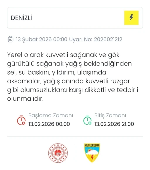 Denizli&rsquo;ye kuvvetli sağanak ve g&ouml;k g&uuml;r&uuml;lt&uuml;l&uuml; yağış uyarısı
