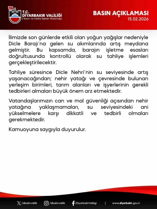 Dicle Barajı&rsquo;ndan kontroll&uuml; su tahliyesi yapılacak
