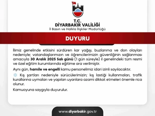 Diyarbakır&rsquo;da okullar yarın da tatil edildi
