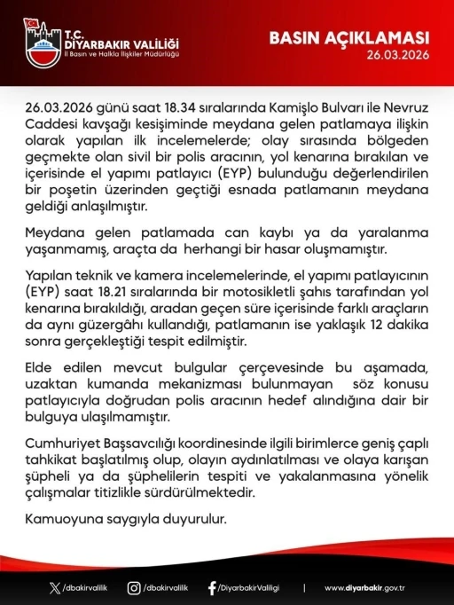 Diyarbakır&rsquo;da polis aracının ge&ccedil;işi sırasında EYP patladı
