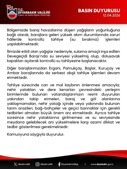 Diyarbakır&rsquo;daki 5 barajda tahliye işlemi
