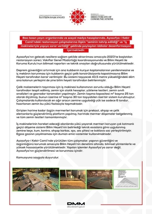 DMM’den ’Ayasofya-i Kebir Camii’ye iş makineleriyle zarar verildiği&quot; iddialarına yalanlama
