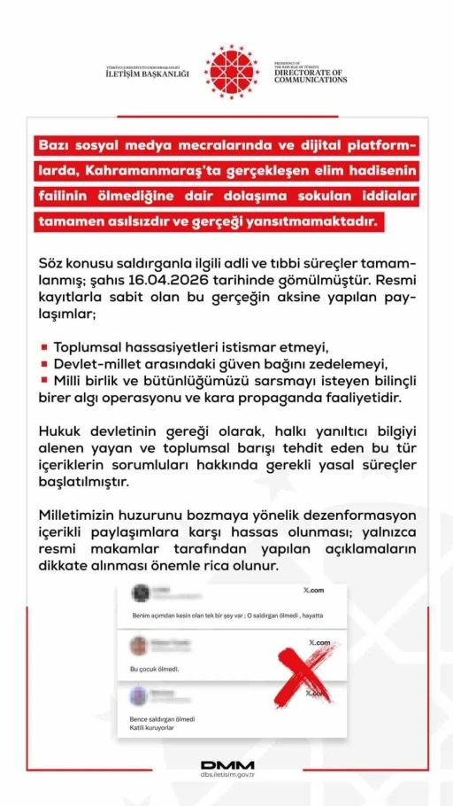 DMM&rsquo;den Kahramanmaraş&rsquo;taki okul saldırısını ger&ccedil;ekleştiren &lsquo;failin &ouml;lmediği&rsquo; iddiasına yalanlama
