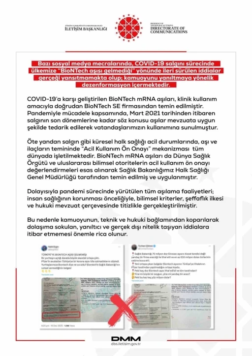 DMM&rsquo;den "T&uuml;rkiye&rsquo;ye BioNTech aşısı gelmedi" iddialarına yalanlama
