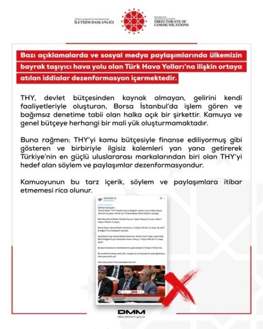 DMM&rsquo;den THY&rsquo;ye ilişkin iddialara a&ccedil;ıklama
