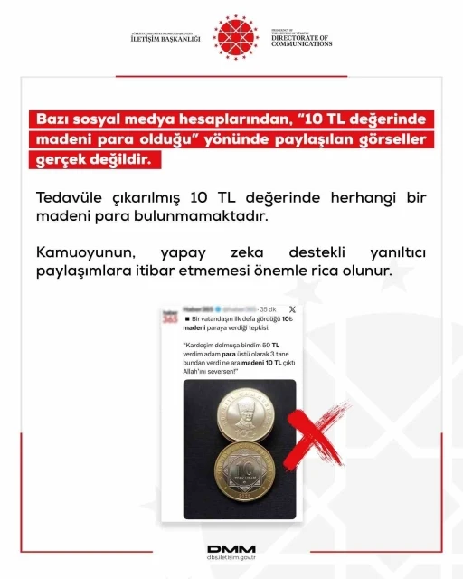 DMM: "10 TL değerinde madeni para olduğu y&ouml;n&uuml;nde paylaşılan g&ouml;rseller ger&ccedil;ek değildir"
