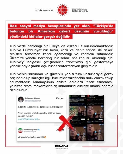DMM: "T&uuml;rkiye&rsquo;de herhangi bir &uuml;lkeye ait askeri &uuml;s bulunmamaktadır"
