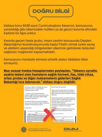 DMM, &quot;Yabancı uyruklu hastaların sağlık giderleri bakanlık tarafından ödenecek&quot; iddiasını yalanladı
