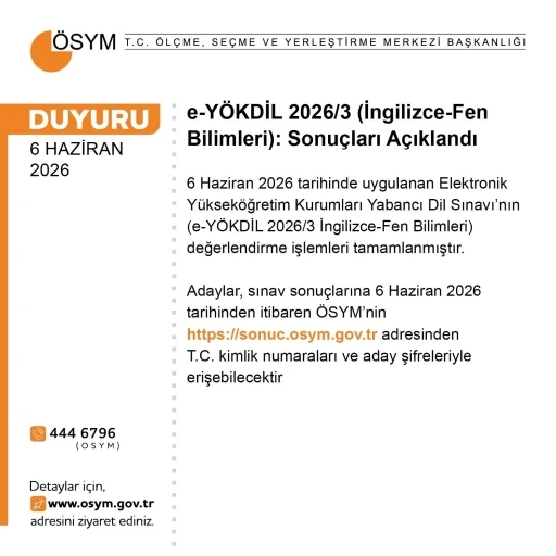e-Y&Ouml;KDİL 2026/3 sonu&ccedil;ları a&ccedil;ıklandı
