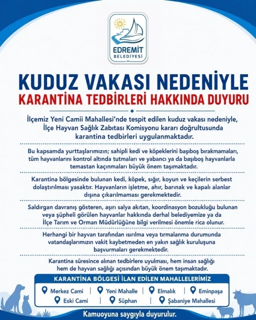 Edremit&rsquo;te kuduz vakası sonrası karantina uygulaması başladı
