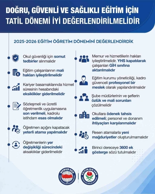 Eğitim Bir-Sen: "G&uuml;venli ve sağlıklı eğitim i&ccedil;in tatil d&ouml;nemi iyi değerlendirilmeli"
