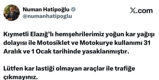 Elazığ&rsquo;da motosiklet ve motokurye kullanımı yasaklandı

