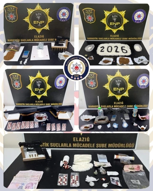 Elazığ&rsquo;da uyuşturucu ve ruhsatsız silah operasyonu: 17 tutuklama
