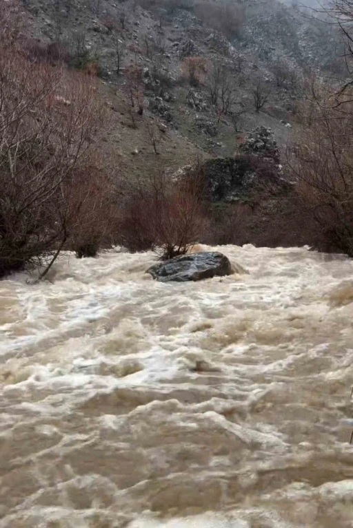 Elazığ&rsquo;da yağış sonrası dereler coştu
