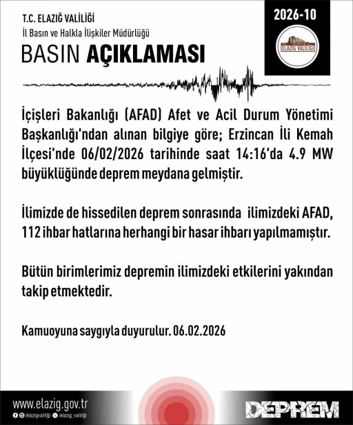 Elazığ Valiliği&rsquo;nden deprem a&ccedil;ıklaması
