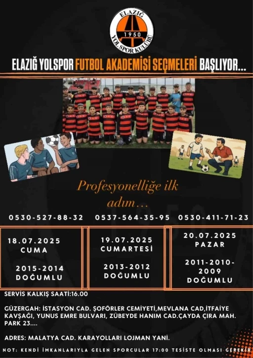 Elazığ Yolspor futbolcu seçmeleri yapacak
