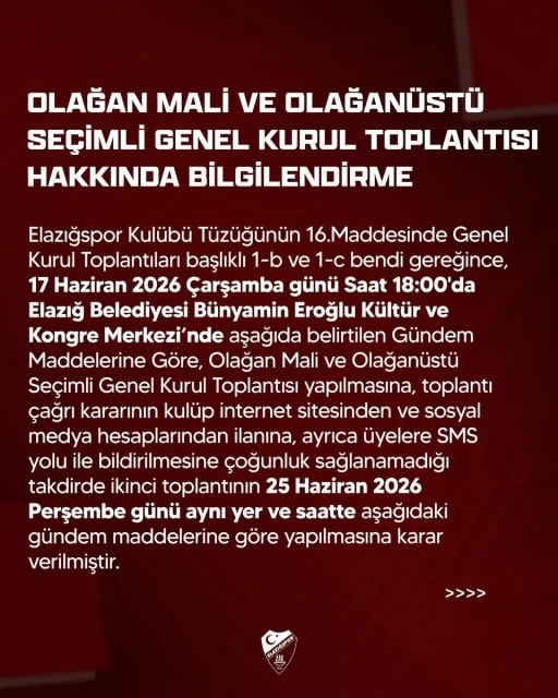 Elazığspor&rsquo;da genel kurul tarihi netleşti
