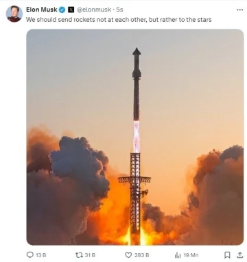Elon Musk: &quot;Roketleri birbirimize değil, yıldızlara göndermeliyiz&quot;
