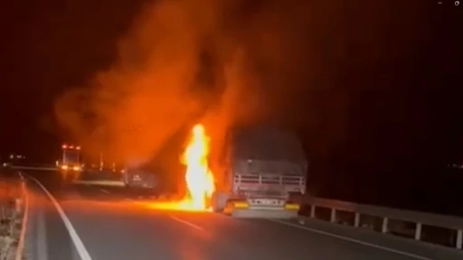 Erzincan&rsquo;da seyir halindeki tır alev alev yandı
