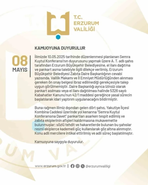 Erzurum’da izinsiz pankart asan 4 kişi gözaltına alındı
