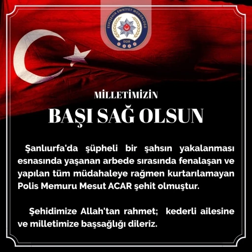 Eskişehir Emniyet Müdürlüğü’nden taziye mesajı
