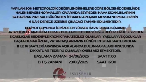 Eskişehir Valiliği’nden yüksek sıcaklık uyarısı
