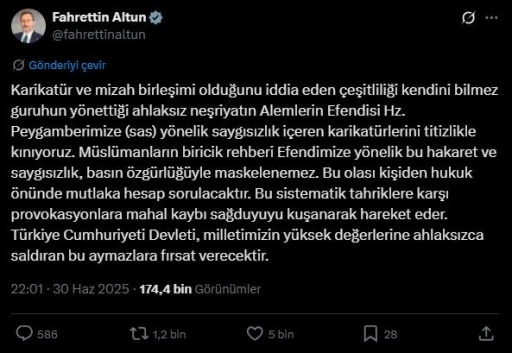 Fahrettin Altun: &quot;Peygamberimize yönelik saygısızlık içeren karikatürleri şiddetle kınıyoruz&quot;
