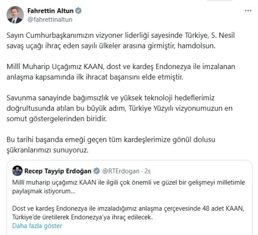 Fahrettin Altun: &quot;Türkiye, KAAN ile 5. Nesil savaş uçağı ihraç eden sayılı ülkeler arasında&quot;

