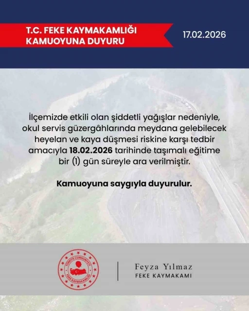 Feke&rsquo;de taşımalı eğitime 1 g&uuml;n ara verildi
