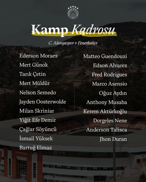 Fenerbah&ccedil;e&rsquo;nin Alanyaspor kamp kadrosu belli oldu

