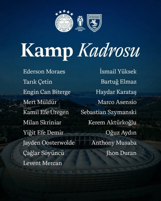 Fenerbah&ccedil;e&rsquo;nin, Samsunspor ma&ccedil;ı kamp kadrosu belli oldu
