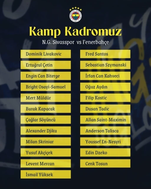 Fenerbahçe’nin, Sivasspor maçı kamp kadrosu açıklandı
